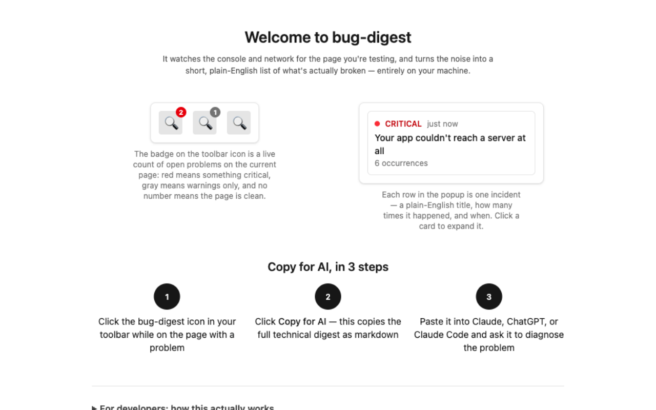 BugDigest product screenshot
